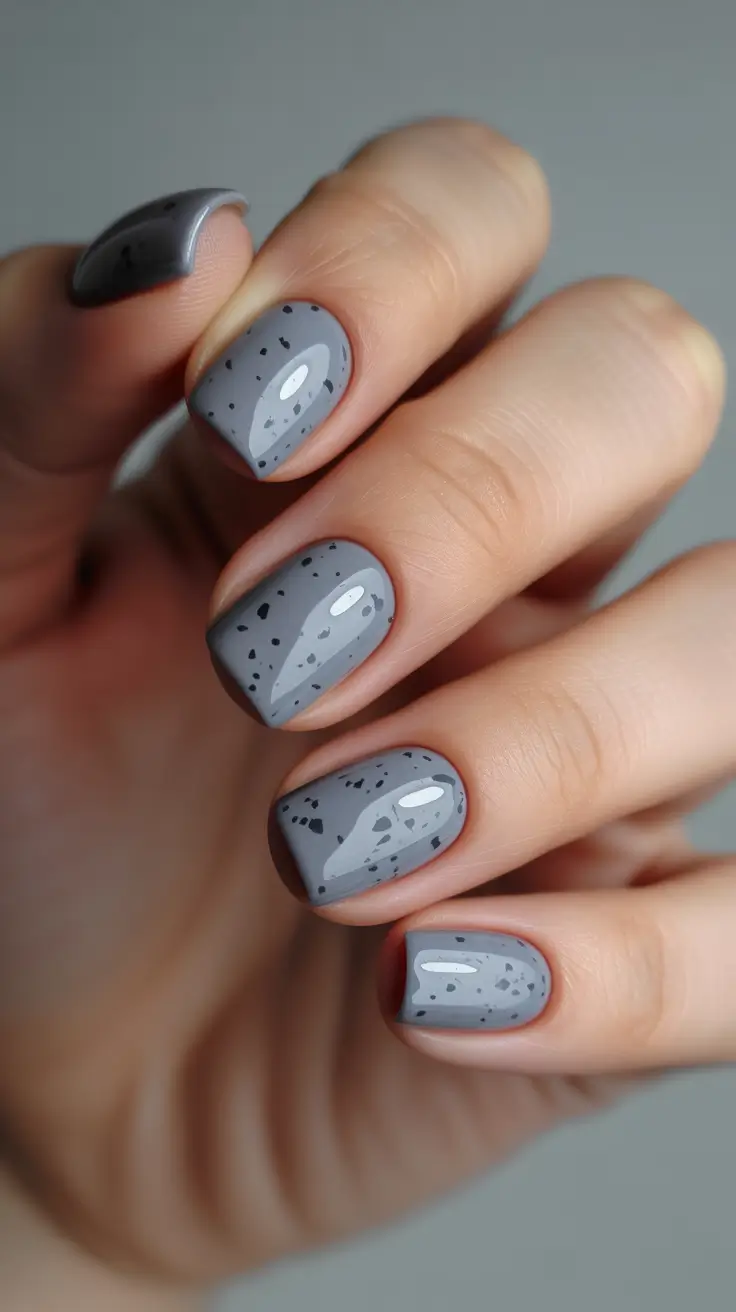 spring nails square 2026 Cool Grey Speckled Square Minimalism