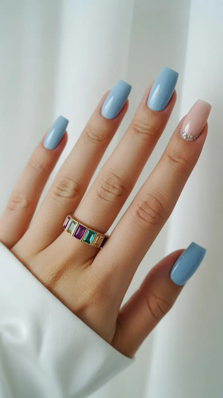 spring nails square 2026 Soft Powder Blue Minimalist Square