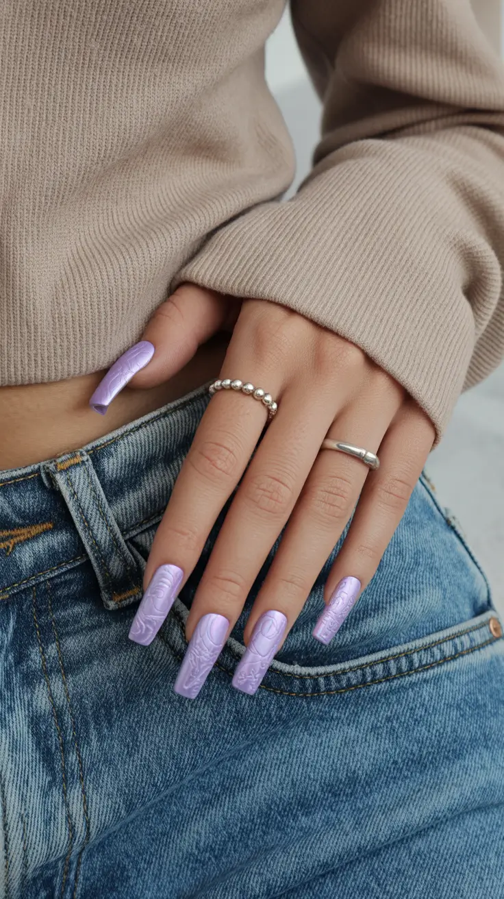spring nails square 2026 Textured Lilac Statement Square