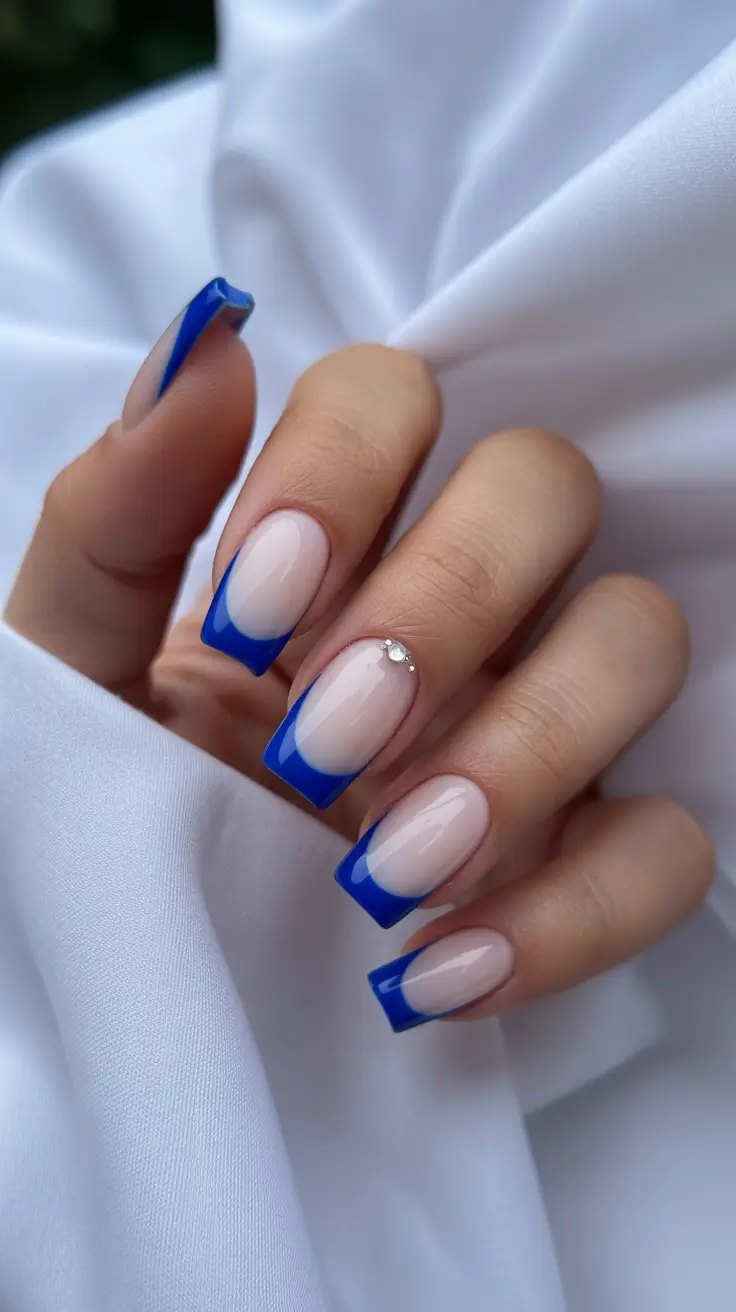 spring nails square 2026 Bold Royal Blue French Square Confidence