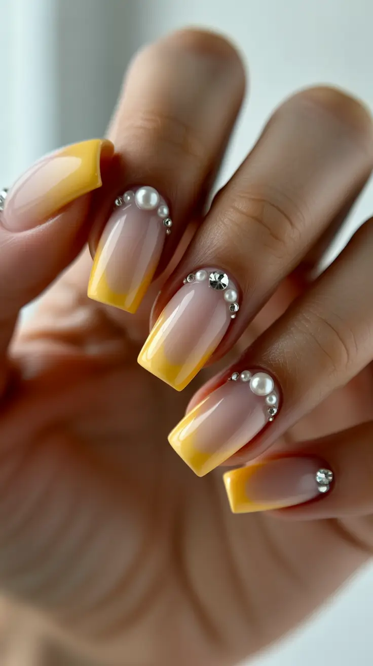 spring nails square 2026 Sunny Yellow Ombre Square Glow