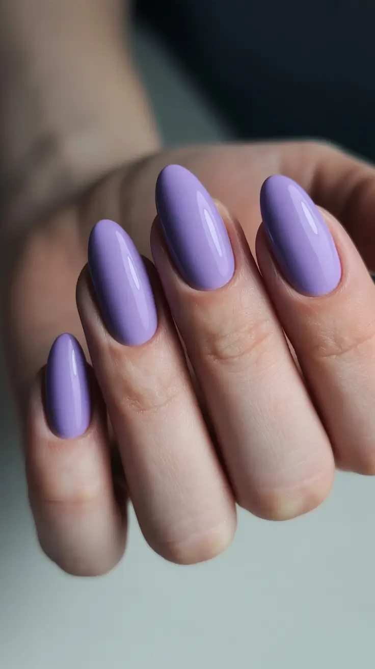spring oval nails 2026 Classic glossy lilac simplicity for timeless oval nails