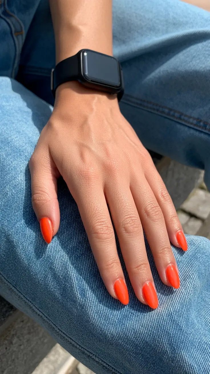 spring oval nails 2026 Minimalist vibrant coral for sunny confident energy