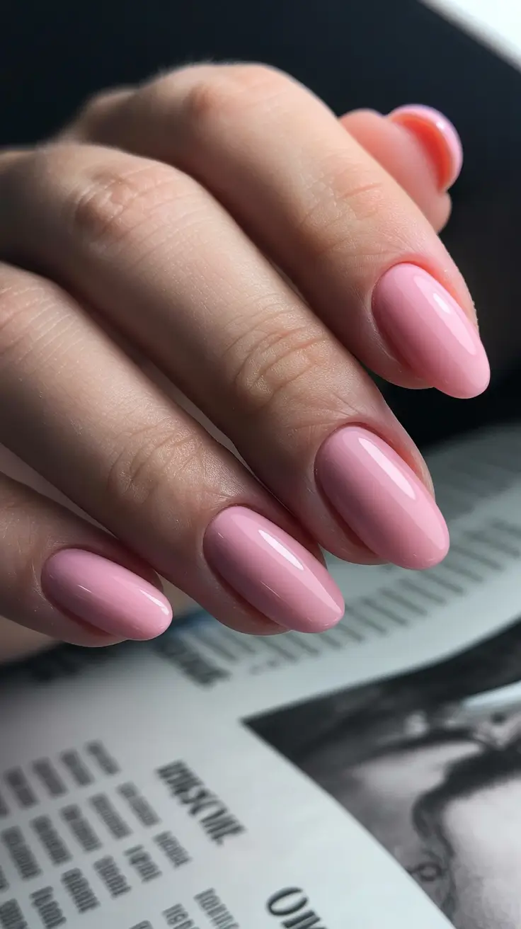 classy spring wedding nails for 2026 Soft Pink Almond Elegance for a Romantic Spring Bride