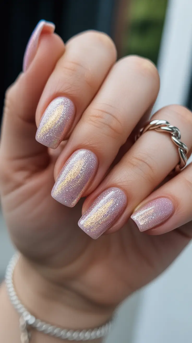 classy spring wedding nails for 2026 Champagne Glitter Nails for Elegant Wedding Guest Style
