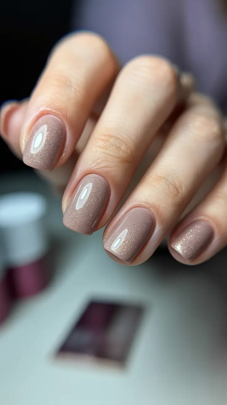 classy spring wedding nails for 2026 Soft Taupe Shimmer Nails for Minimalist Bridal Beauty