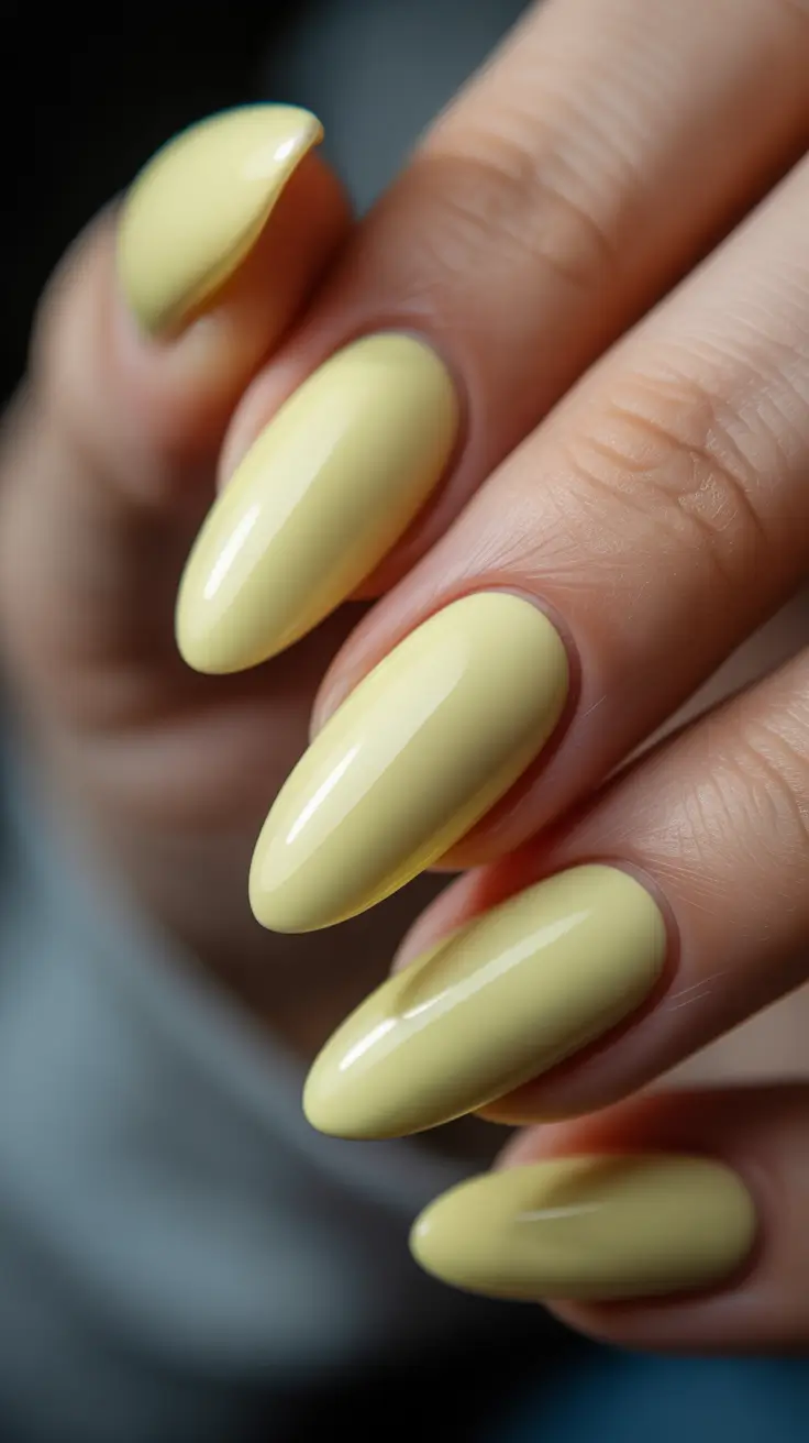 classy spring wedding nails for 2026 Pastel Yellow Almond Nails for a Fresh Spring Accent
