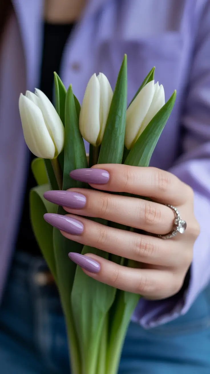 classy spring wedding nails for 2026 Lavender Almond Nails for a Soft Romantic Wedding Mood