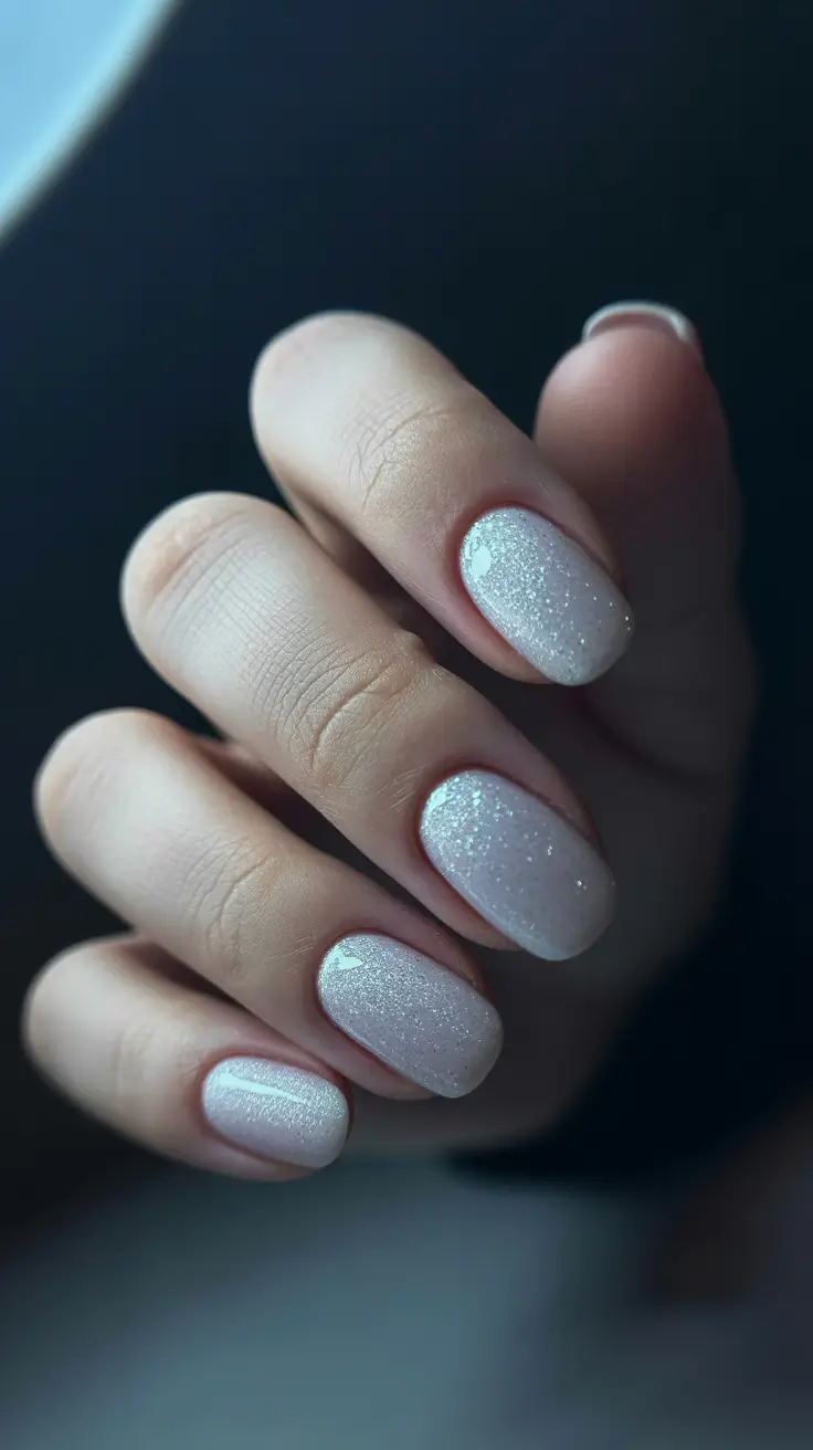 classy spring wedding nails for 2026 Soft Glitter Short Nails for Minimalist Bridal Elegance
