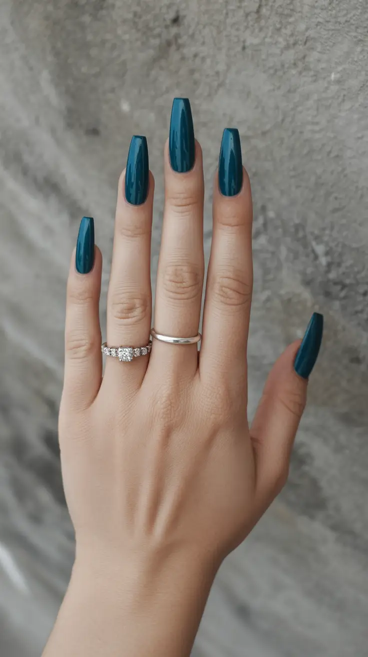 classy trendy spring nails 2026 Deep Teal Gloss for Sophisticated Spring Drama