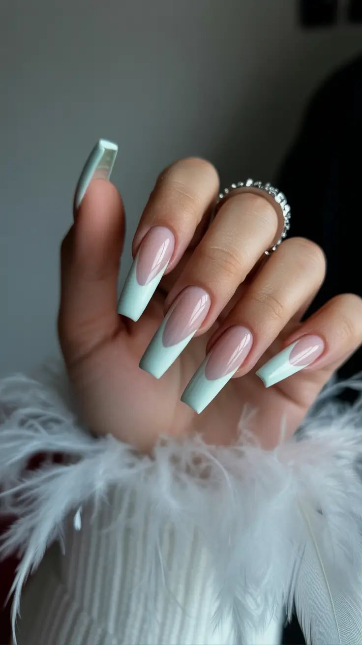 classy trendy spring nails 2026 Mint Green French Tips for Fresh Spring Elegance