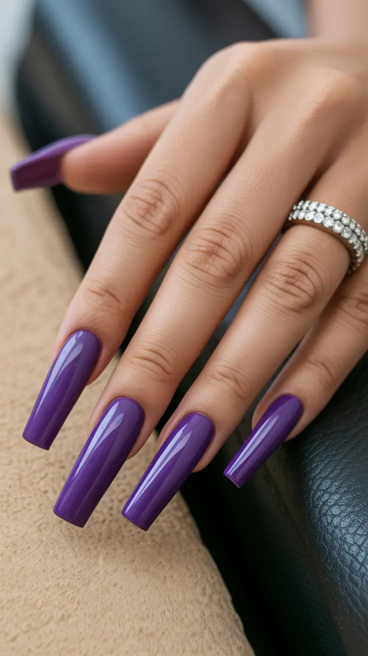 classy trendy spring nails 2026 Glossy Violet Statement Nails for Bold Spring Confidence