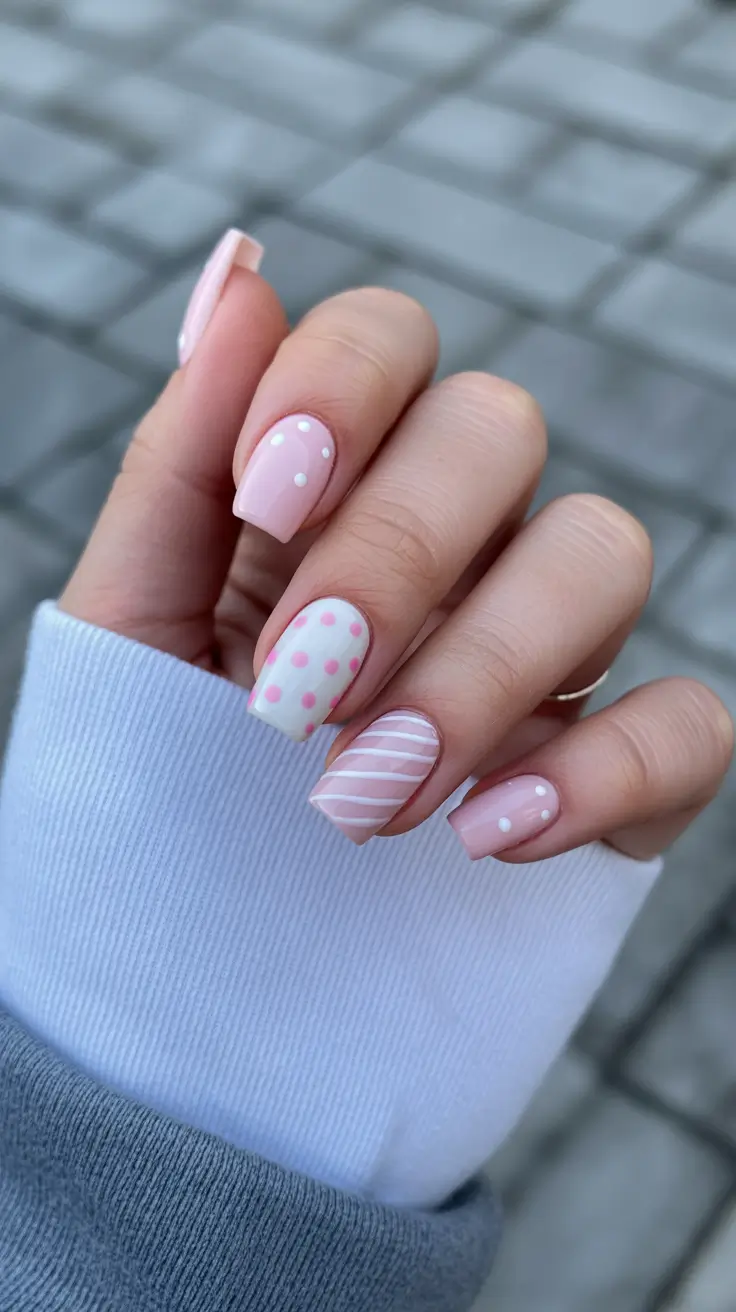 classy trendy spring nails 2026 Soft Pink Polka Dot Nails That Feel Playful and Polished