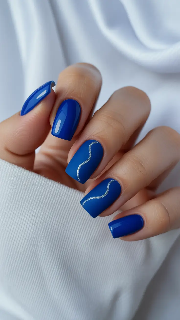 classy trendy spring nails 2026 Deep Blue Statement Nails with Elegant Minimal Lines