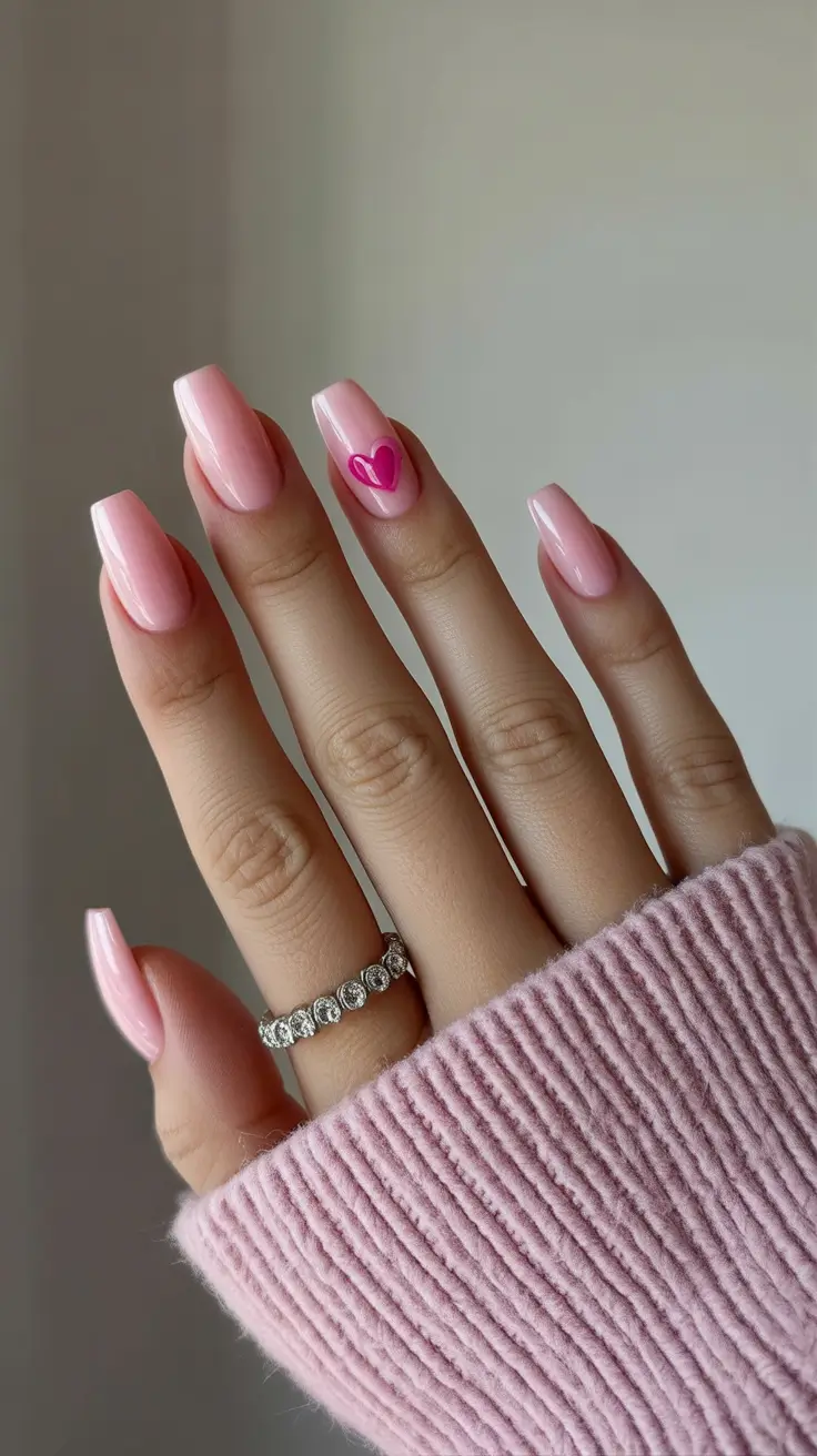 classy trendy spring nails 2026 Romantic Pink Heart Accent for Soft Spring Charm