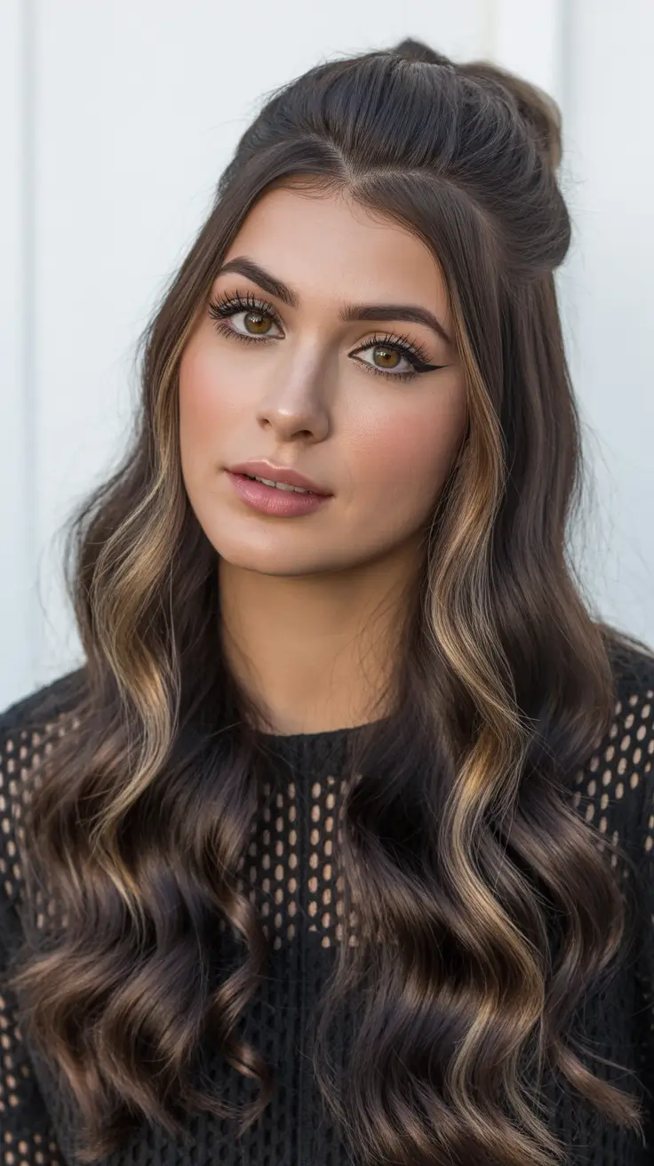 dreamy spring formal hairstyle ideas 2026 Half Up Glam Waves - Effortless Volume for Spring Nights