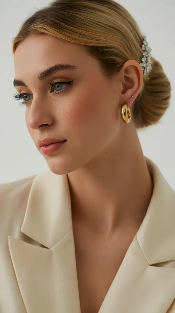 dreamy spring formal hairstyle ideas 2026 Polished Low Bun with Crystal Accent - Subtle Statement