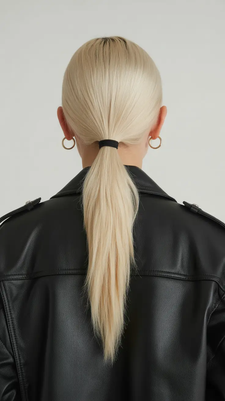 dreamy spring formal hairstyle ideas 2026 Ultra Sleek Platinum Low Ponytail - Modern Minimal Drama