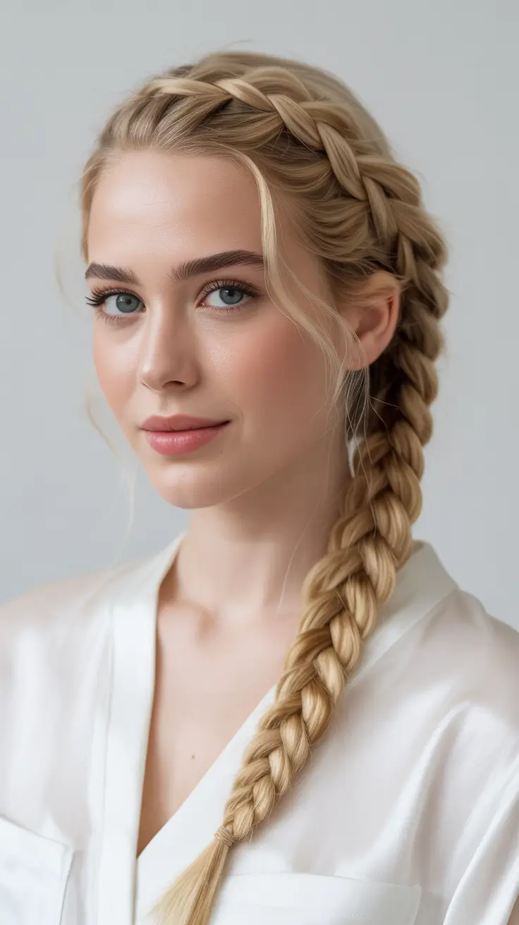 dreamy spring formal hairstyle ideas 2026 Side Crown Braid - Ethereal Spring Glow