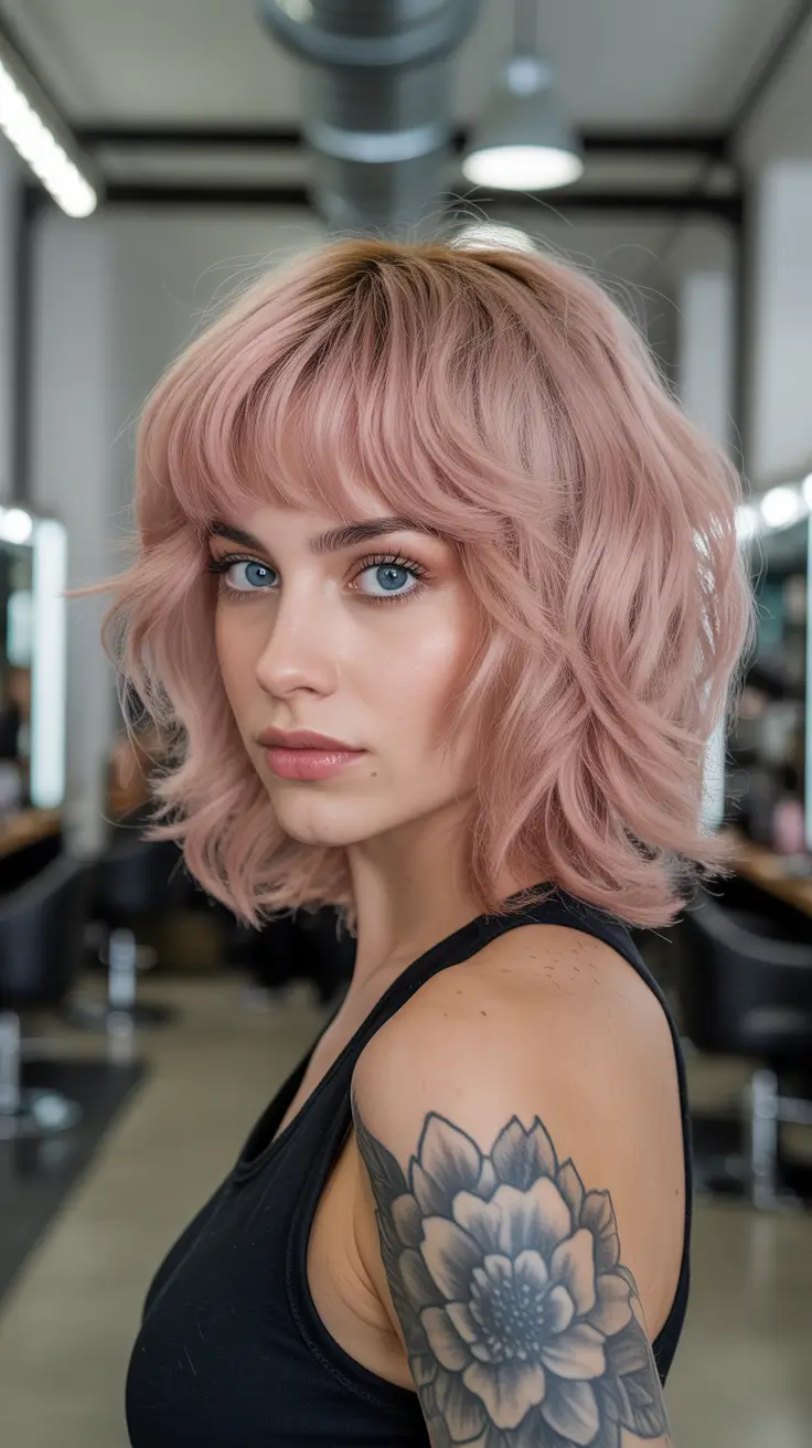 dreamy spring shag hairstyle guide 2026 Blush Blonde Medium Shag With Soft Volume