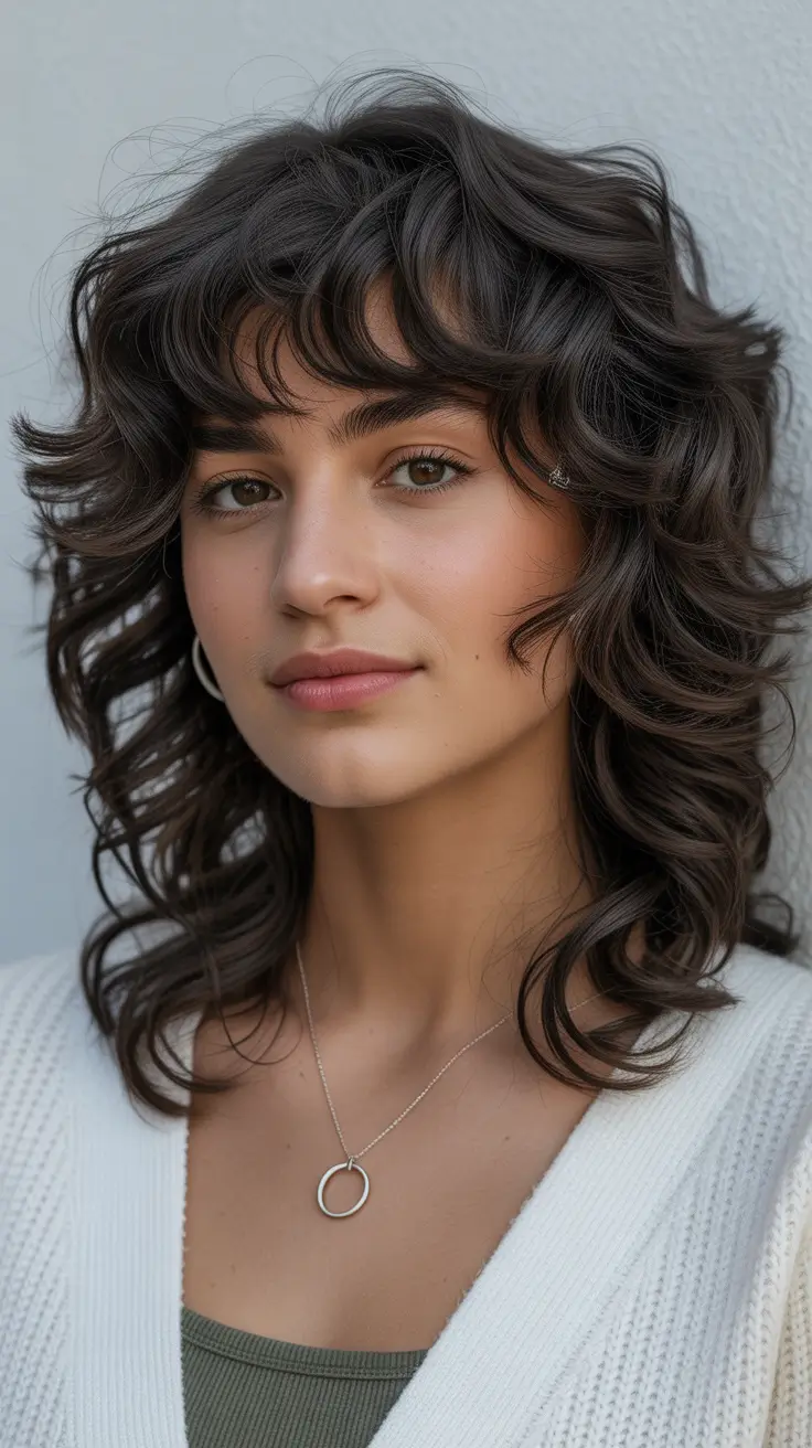 dreamy spring shag hairstyle guide 2026 Romantic Medium Curly Shag With Soft Fringe