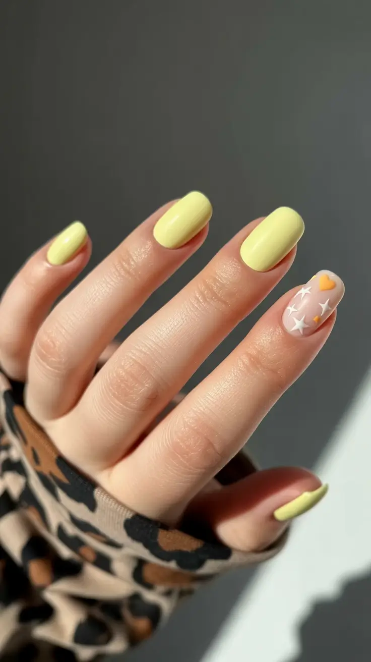 spring nail design 2026 pastel yellow short square cute accents