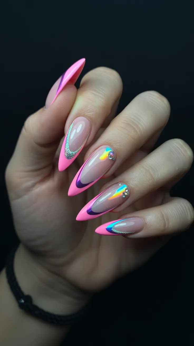 spring nail design 2026 pink chrome almond nails modern design