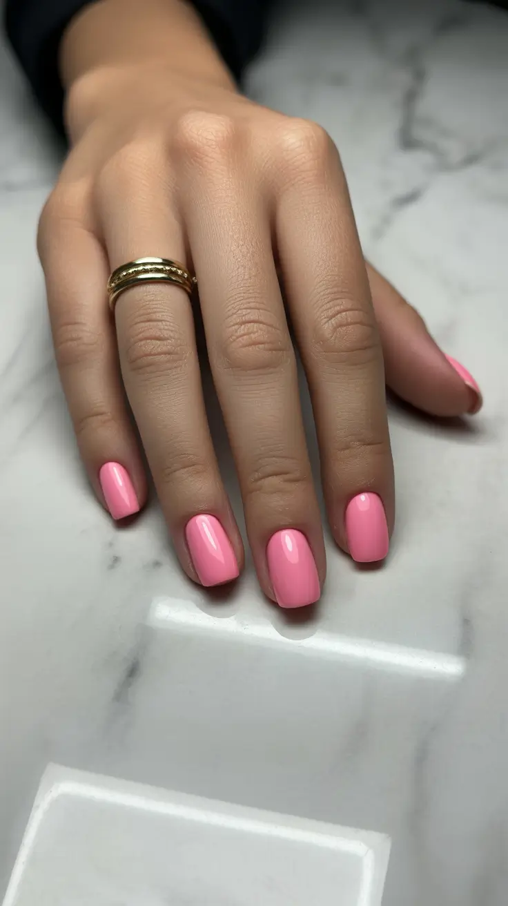 spring nail design 2026 pink short square simple manicure