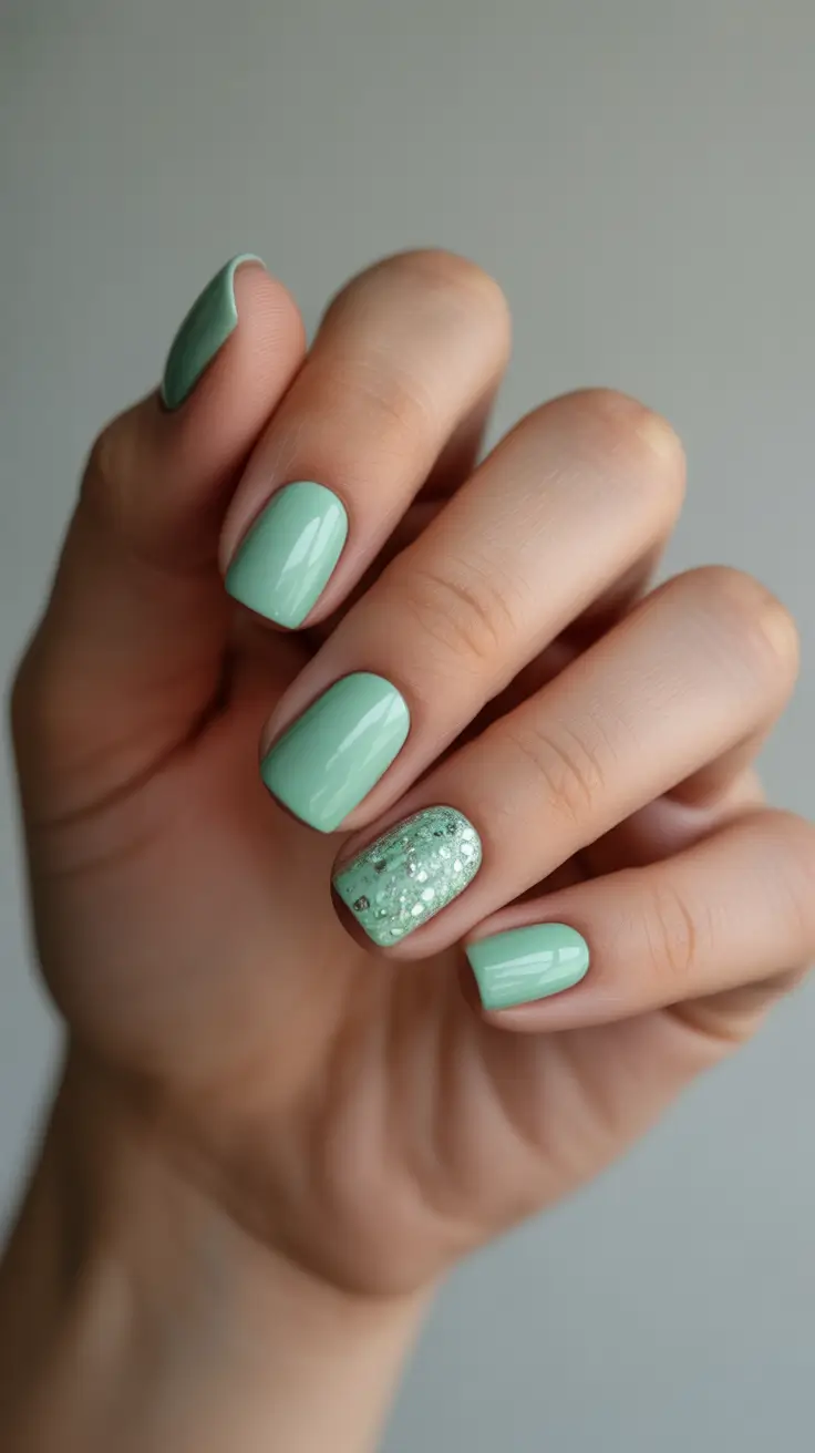 spring nail design 2026 mint green short nails glitter accent