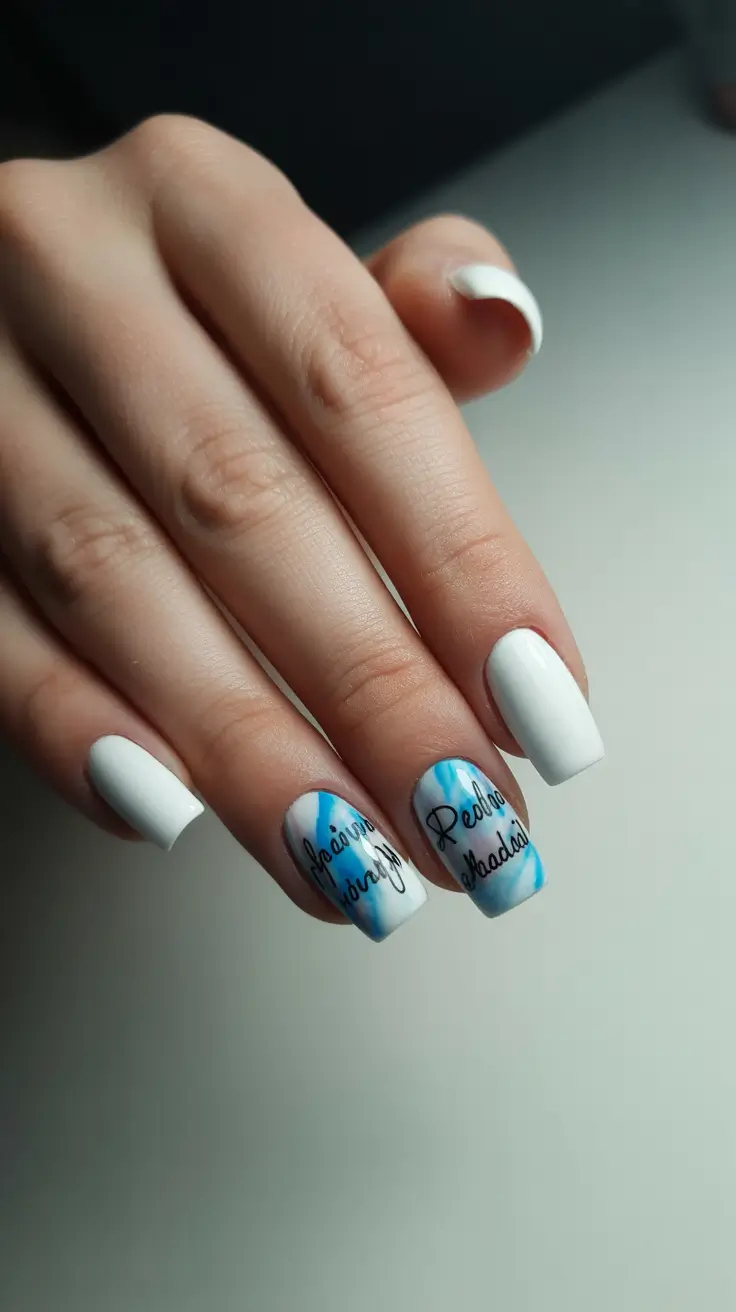 spring nail design 2026 white graphic nail art short square