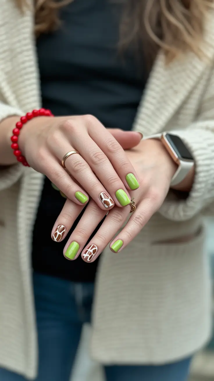 spring nail design 2026 green short square abstract accent