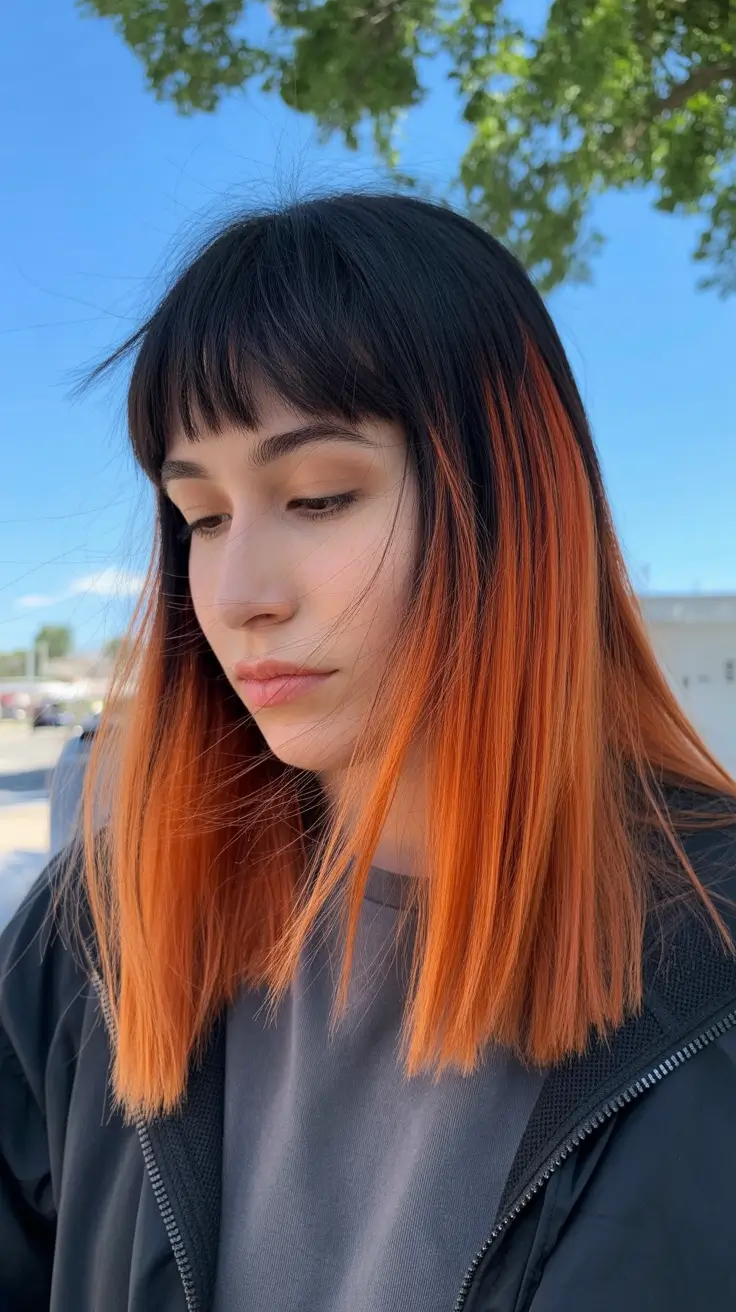 elegant spring fox hair color trends 2026 Urban Fox Ombre with Dark Fringe