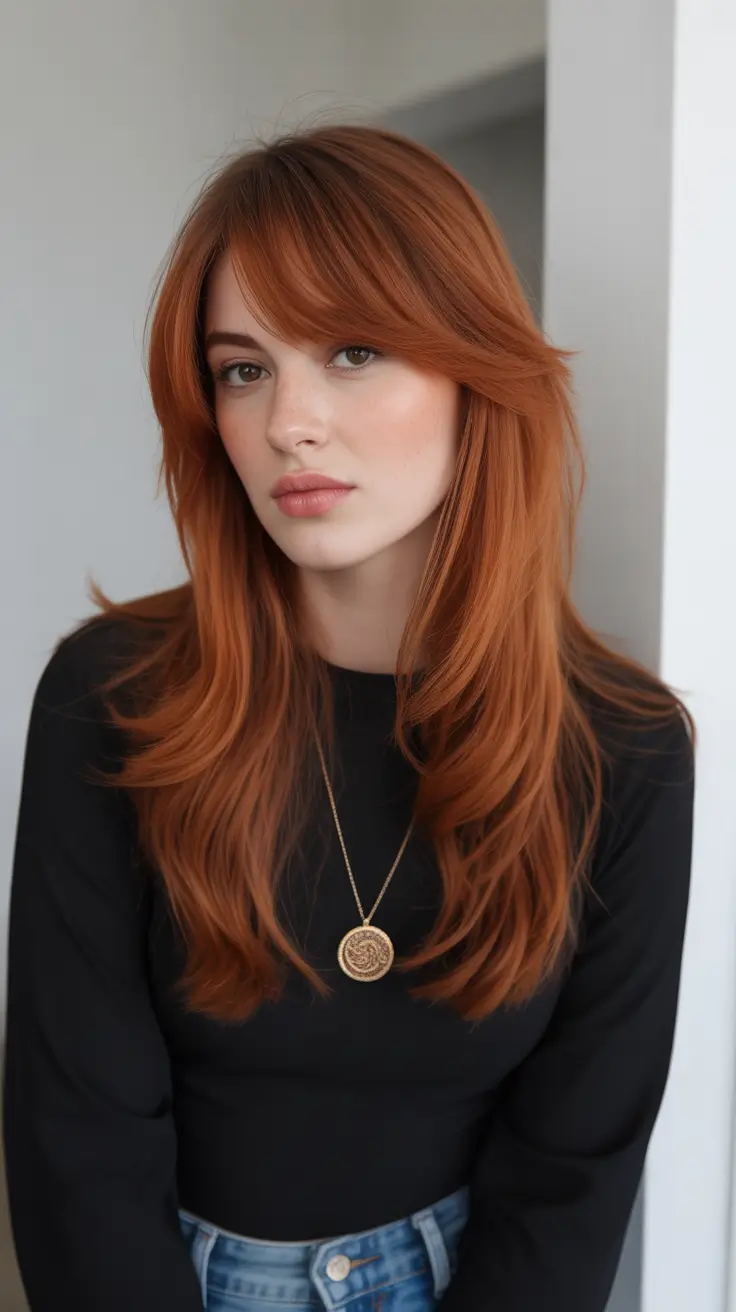elegant spring fox hair color trends 2026 Soft Auburn Fox Layers with Modern Shape