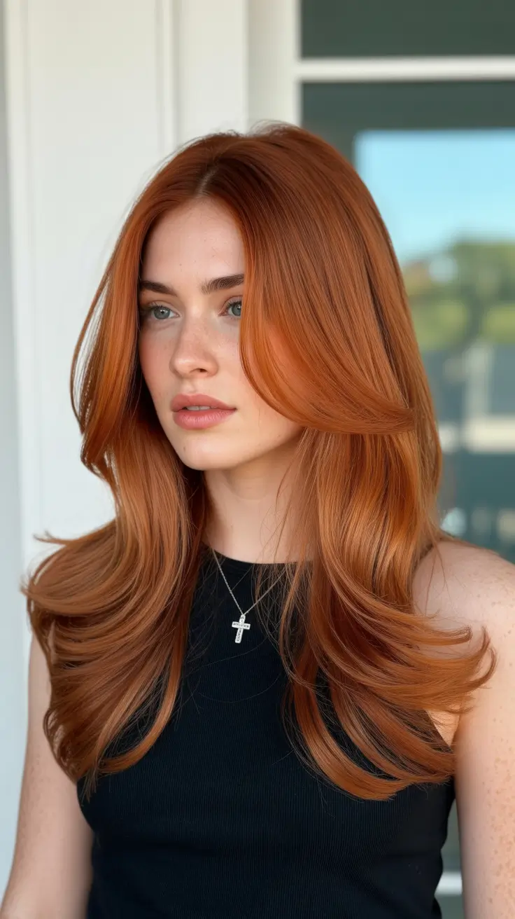 elegant spring fox hair color trends 2026 Classic Copper Fox Blowout with Elegant Shine