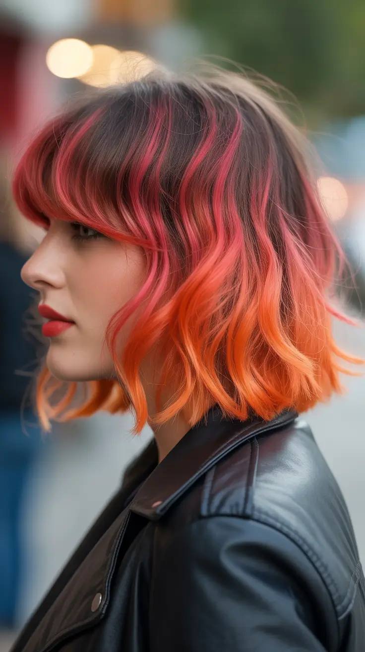 elegant spring fox hair color trends 2026 Vivid Fox Bob with Pink Infusion