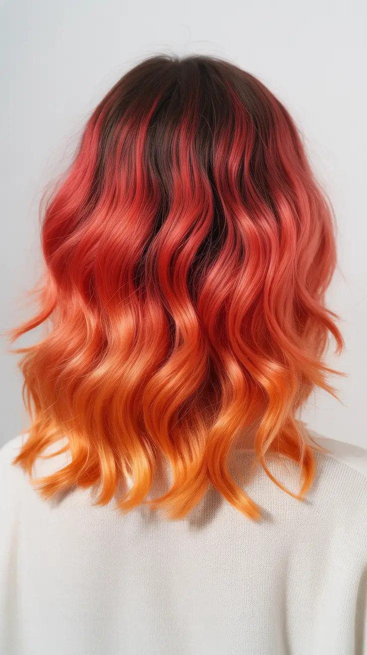 elegant spring fox hair color trends 2026 Fiery Reverse Fox Ombre with Radiant Ends