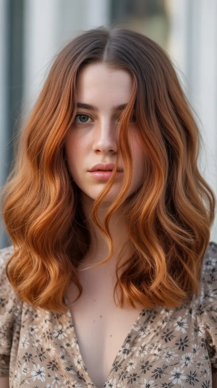 elegant spring fox hair color trends 2026 Natural Copper Fox Blend with Soft Brunette Depth