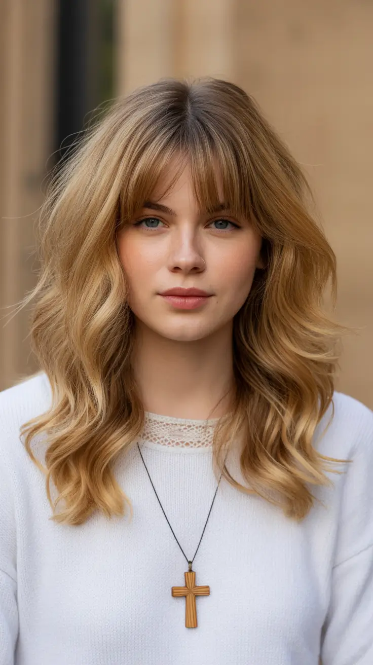 elegant spring honey blonde hair color trends 2026 Honey Beige Layers with Subtle Fringe Movement
