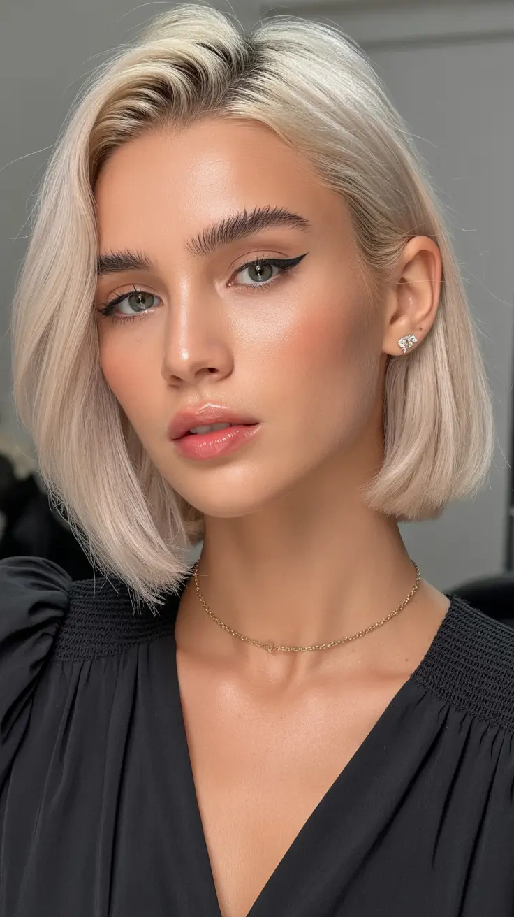 elegant spring honey blonde hair color trends 2026 Cool Honey Bob with Glossy Precision Finish