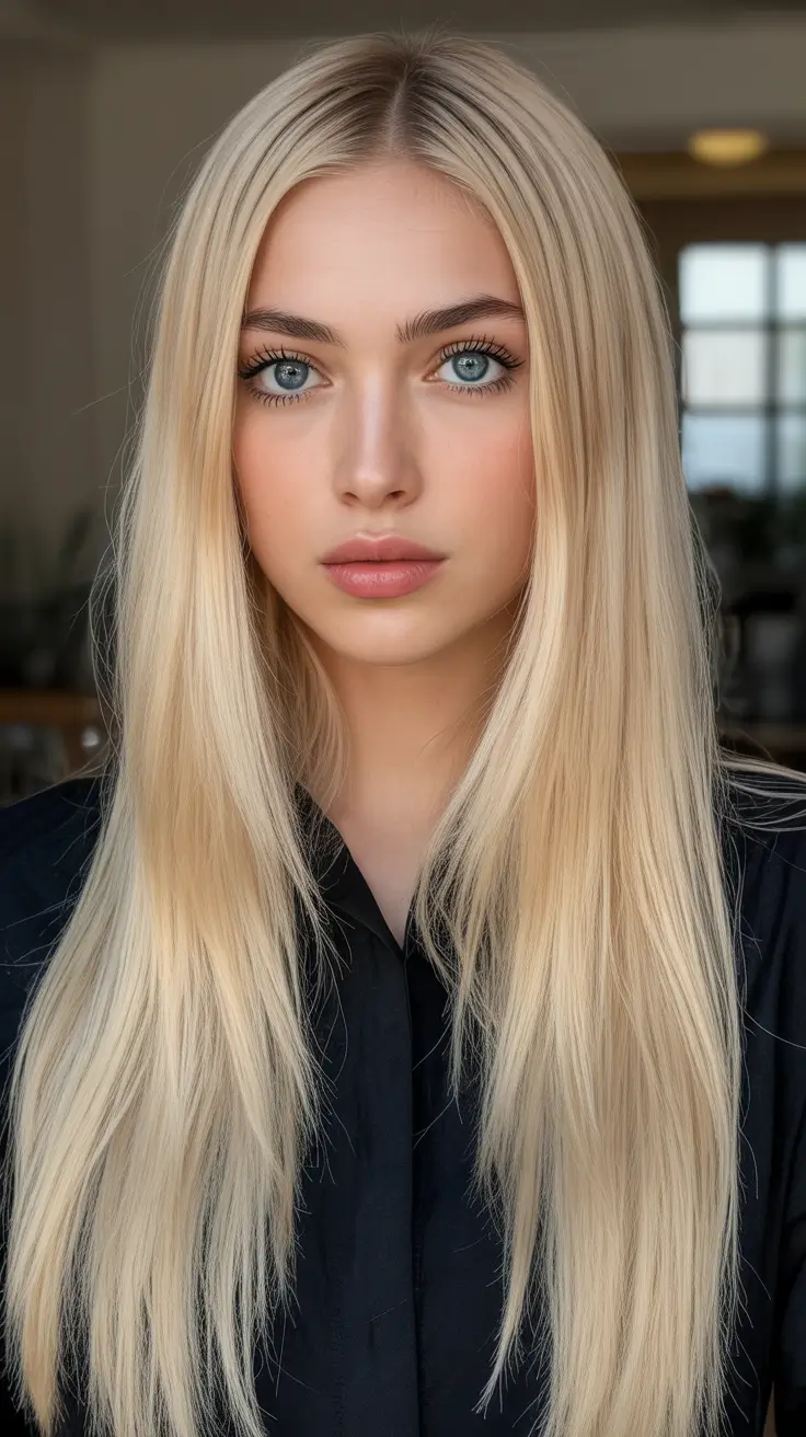 elegant spring honey blonde hair color trends 2026 Silken Vanilla Honey with Sleek Precision Length