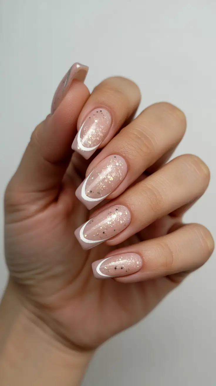 gorgeous spring nails acrylic tips 2026 Soft Neutral Glitter French Elegance