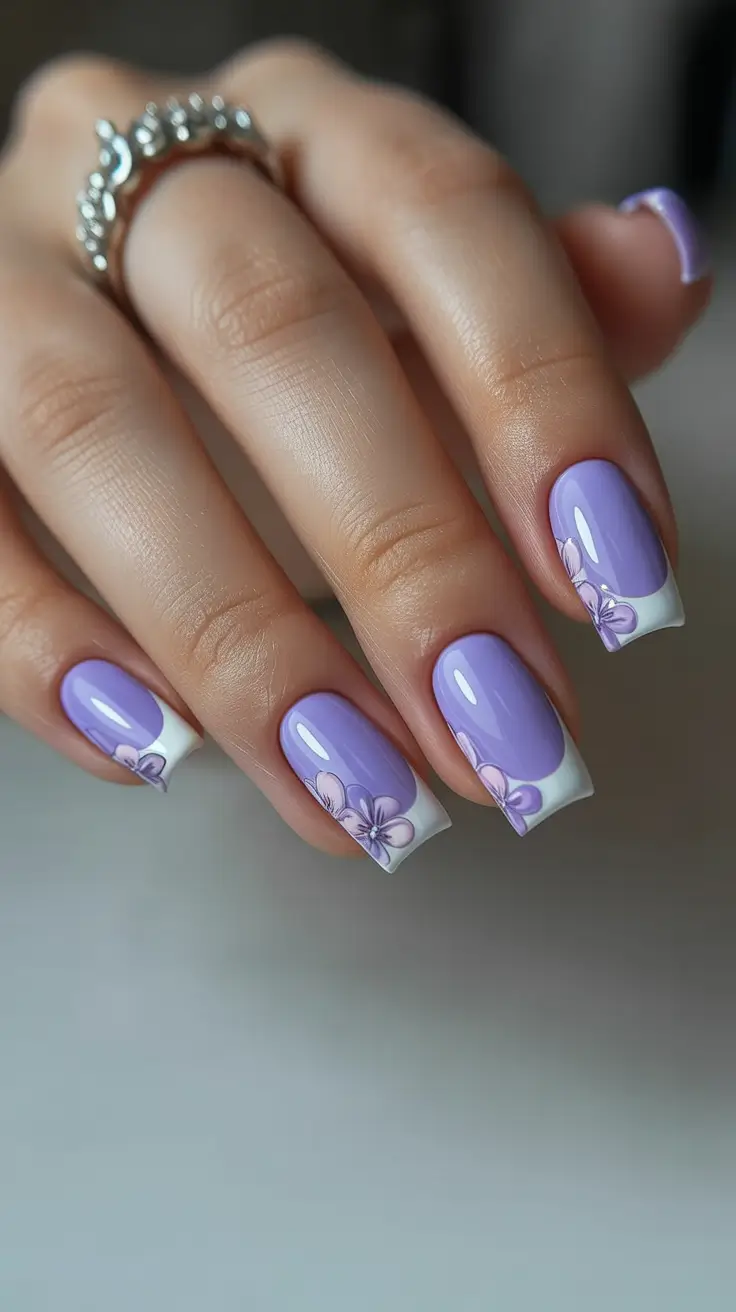 gorgeous spring nails acrylic tips 2026 Soft Lavender White Floral Square Tips