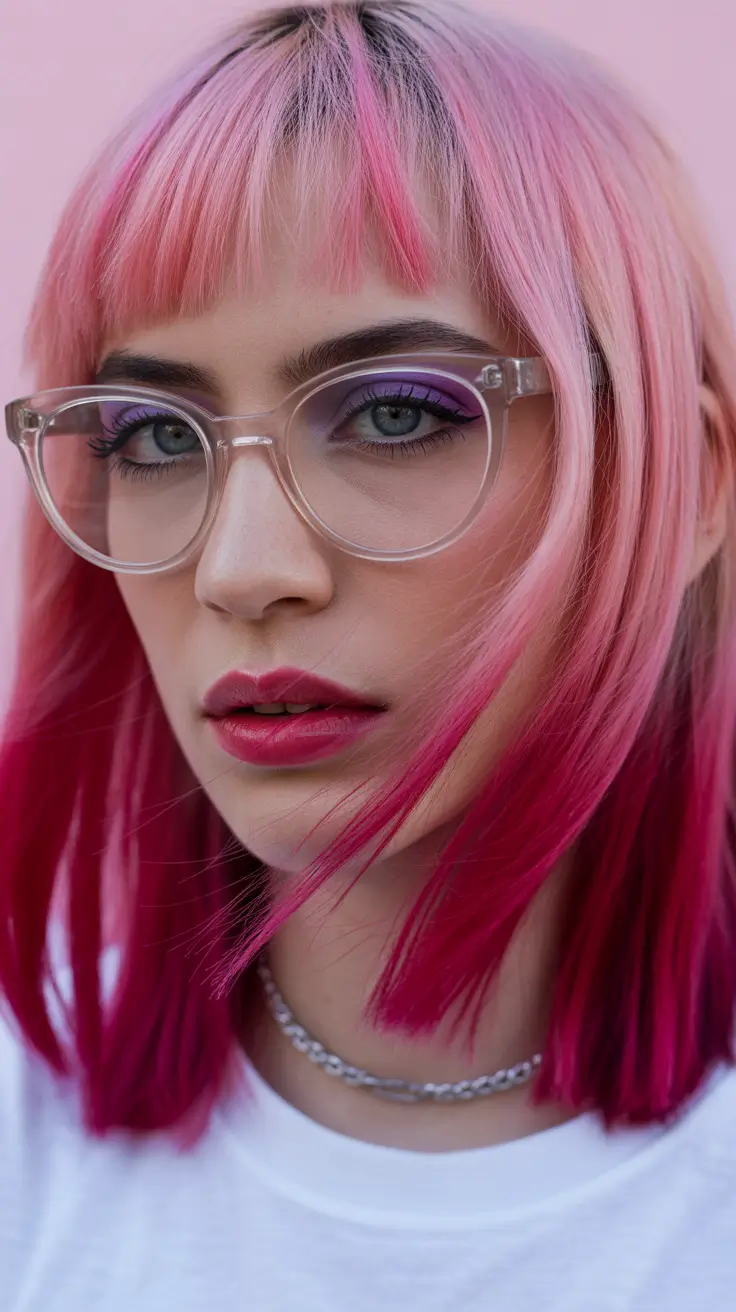 May Hair Color Ideas 2026 Playful Pink Melt with Blunt Fringe Energy