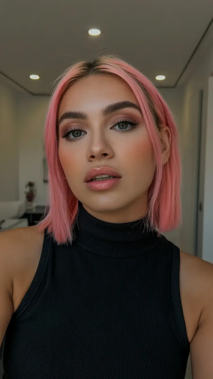 May Hair Color Ideas 2026 Muted Pastel Pink Bob with Minimalist Finish