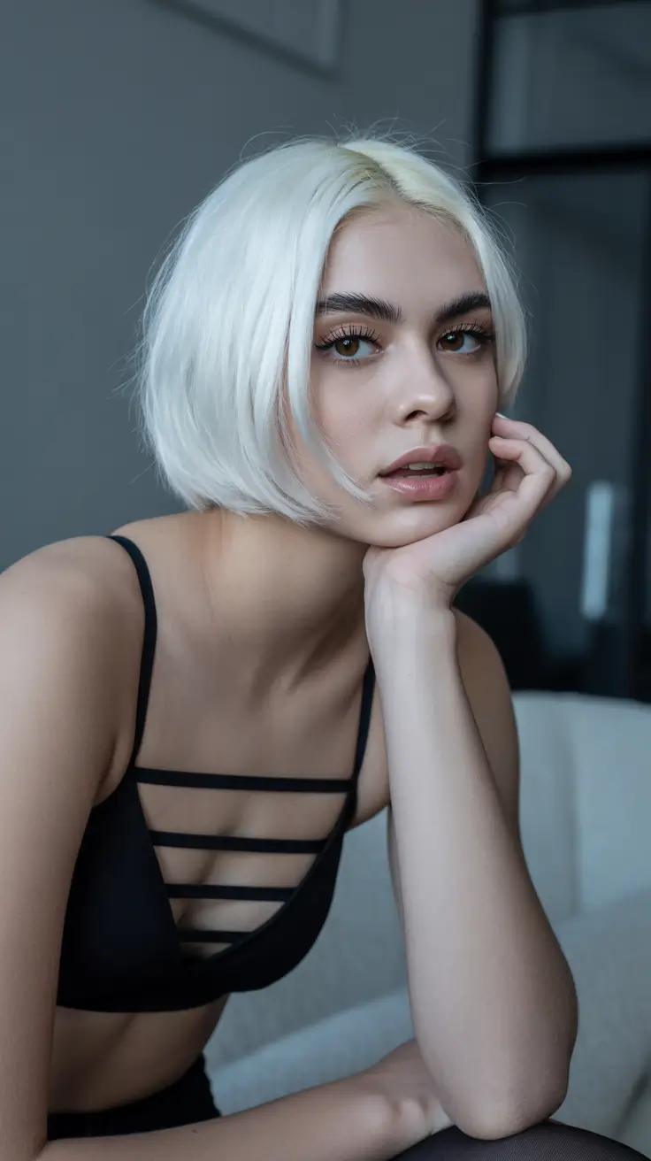 May Hair Color Ideas 2026 Ultra Light Platinum Bob with Soft Contour Layers