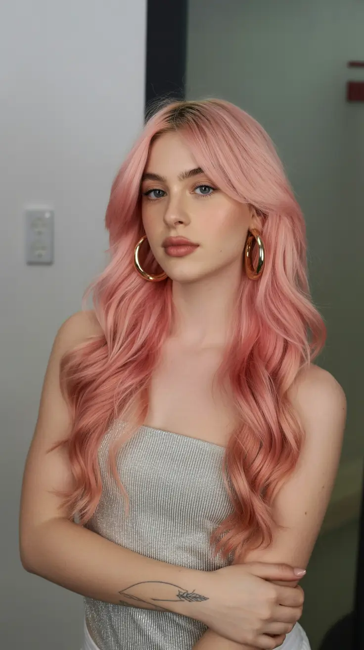 May Hair Color Ideas 2026 Peachy Pink Length with Soft Glam Waves