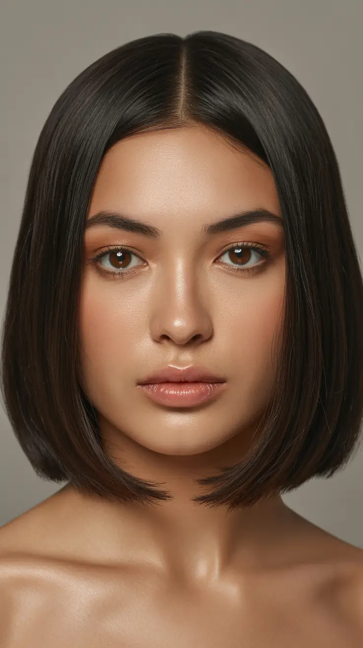 May Hair Color Ideas 2026 Polished Espresso Bob with Glass Finish