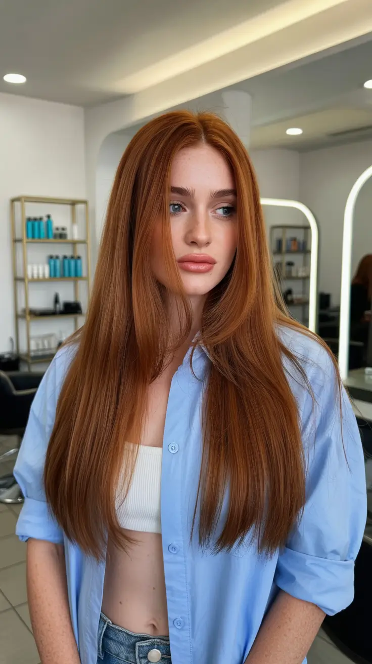 May Hair Color Ideas 2026 Rich Copper Auburn for Glossy Statement Length