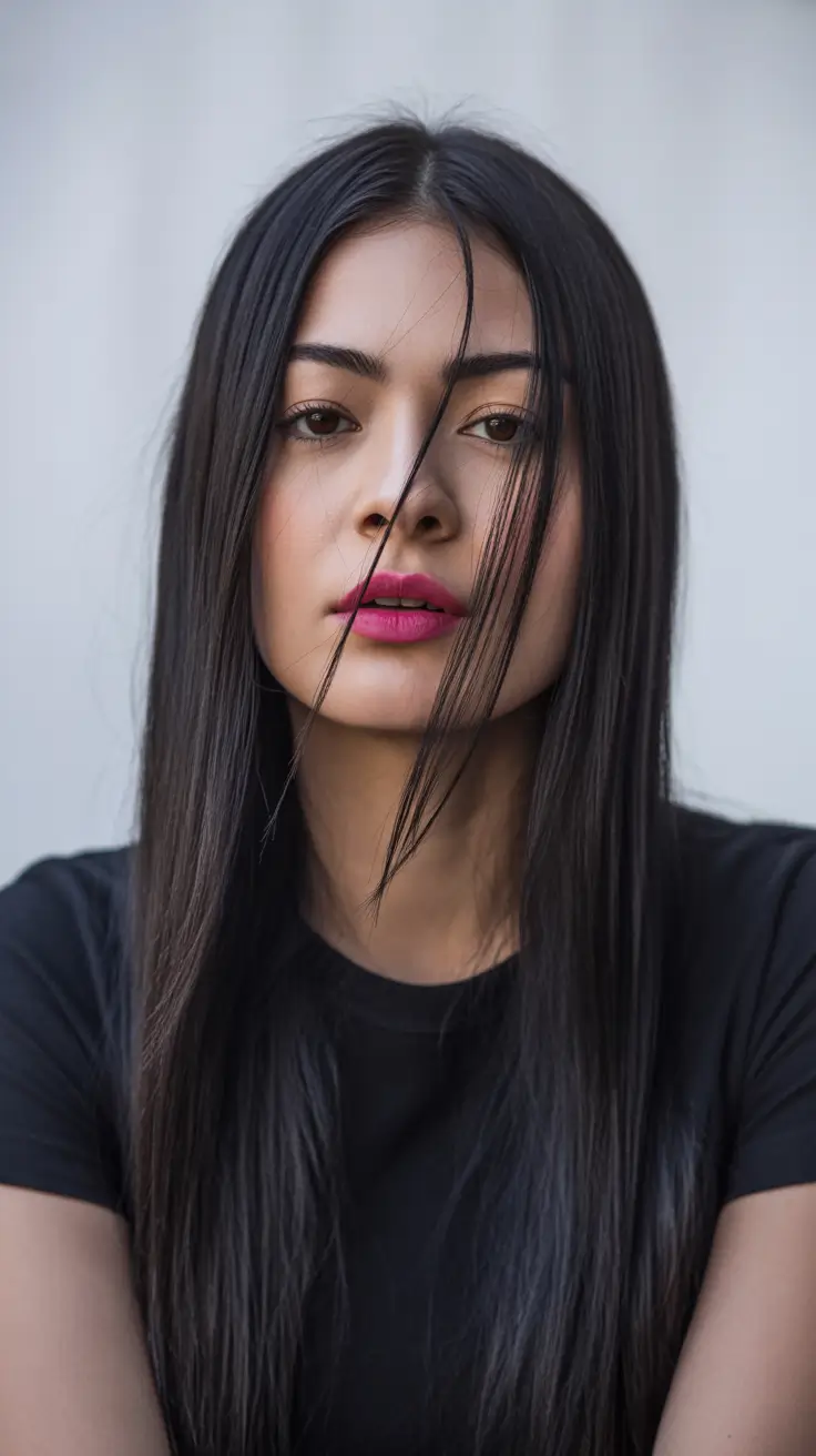 May Hair Color Ideas 2026 Sleek Jet Black Length with Mirror Shine