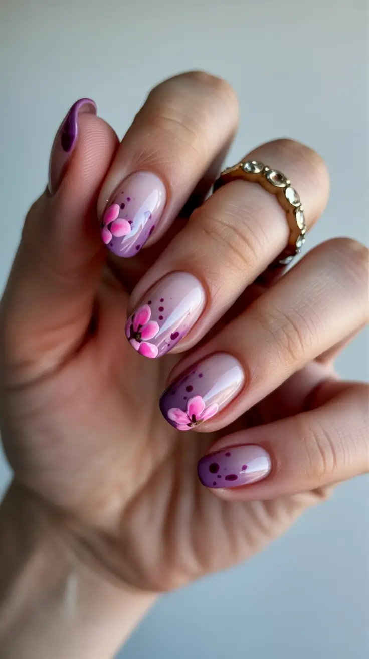 nails ideas may 2026 Floral Pink Details with a Romantic Touch